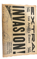 Vintage newspaper with 'INVASION!' headline and map of England.
