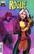 Comic book cover featuring two characters in superhero costumes with a purple background.