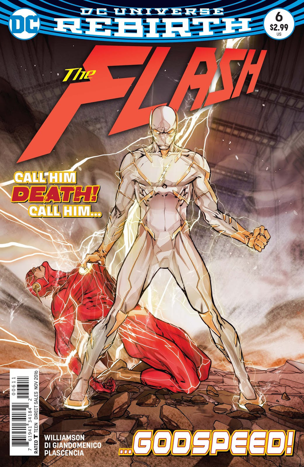 Comic book cover featuring The Flash and Godspeed with 'DC Universe Rebirth' branding.