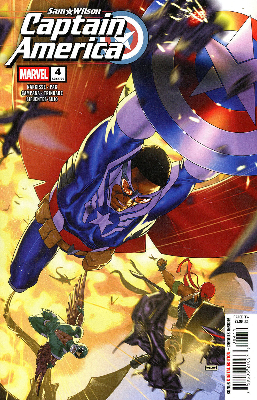 Comic book cover featuring Captain America in action with Marvel logo