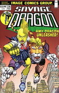 Savage Dragon #276 comic book cover published by Image Comics Group, featuring a yellow-skinned character in a schoolgirl outfit riding a tiger-like creature over a cityscape, with the headline 'Amy Dragon Unleashed'.