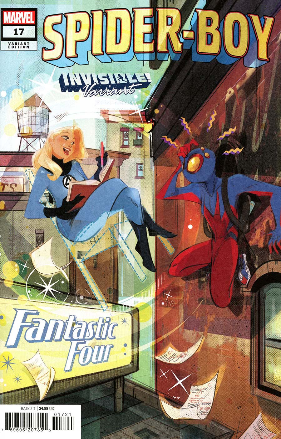 Comic book cover featuring Spider-Boy and a woman in superhero costumes with Marvel branding.
