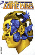 Comic book cover of 'Star Trek: Lore War' with a stylized face and blue figures inside.