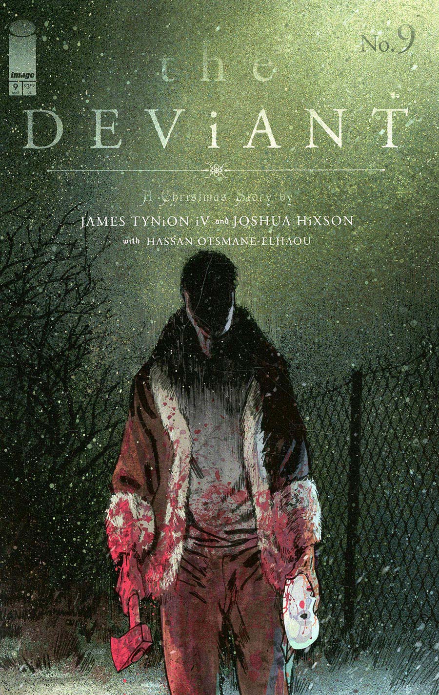 Comic book cover titled 'the deviant' with a character walking in a snowy landscape.