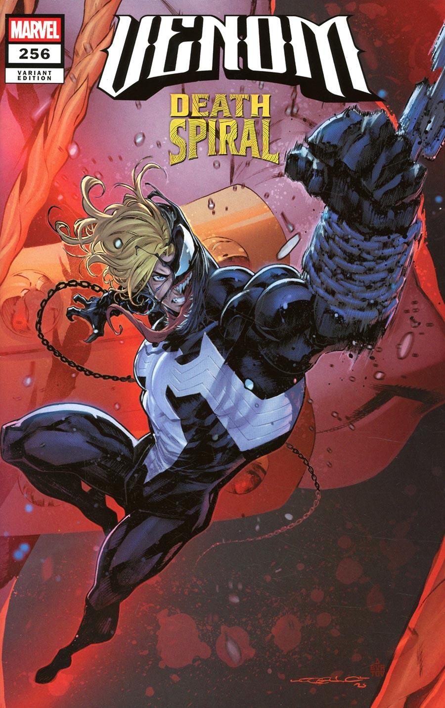 Comic book cover featuring Venom with 'Death Spiral' text and Marvel logo.