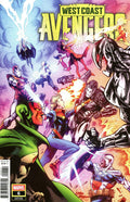 Comic book cover of 'West Coast Avengers' featuring superhero characters in action poses.