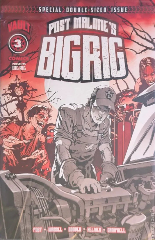 Comic book cover featuring a character working on a vehicle with a red and black color scheme.