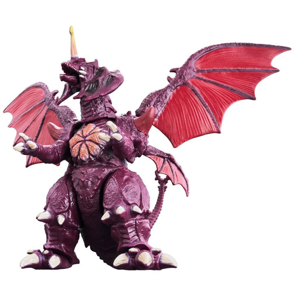 Purple dragon-like creature with red wings on a white background