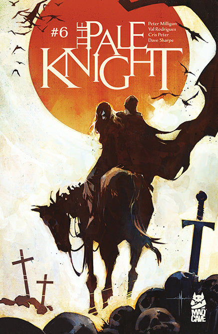 Comic book cover of 'The Pale Knight' with a silhouette of a knight on a horse against a sunset sky.