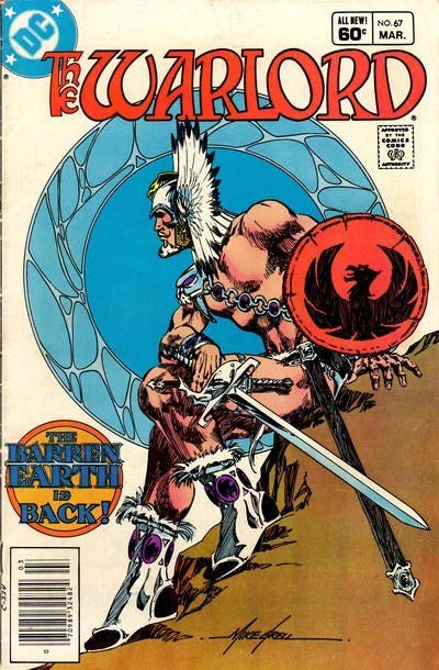Comic book cover of 'The Warlord' featuring a warrior with a sword and shield.