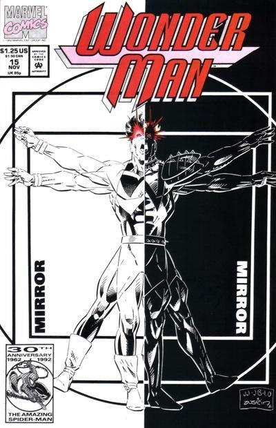 Comic book cover featuring a superhero in a mirror reflection design with 'Marvel Comics' branding.