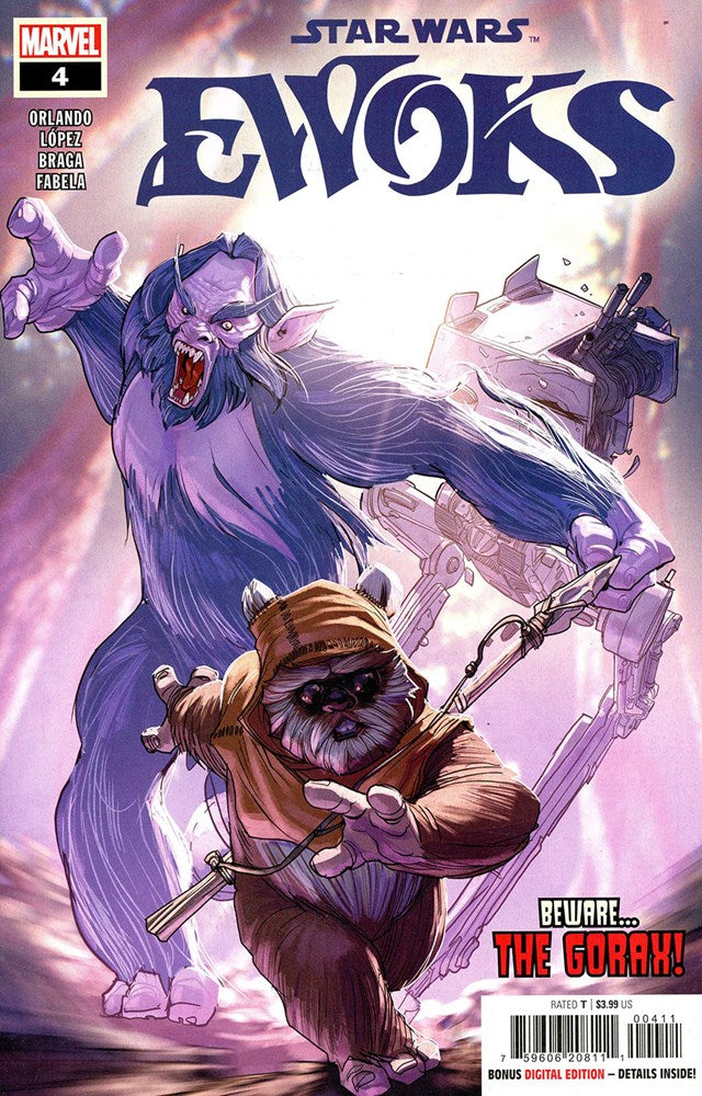 Comic book cover featuring Ewoks from 'Star Wars' with a purple and brown color scheme.
