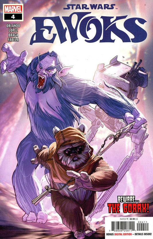 Comic book cover featuring Ewoks from 'Star Wars' with a purple and brown color scheme.