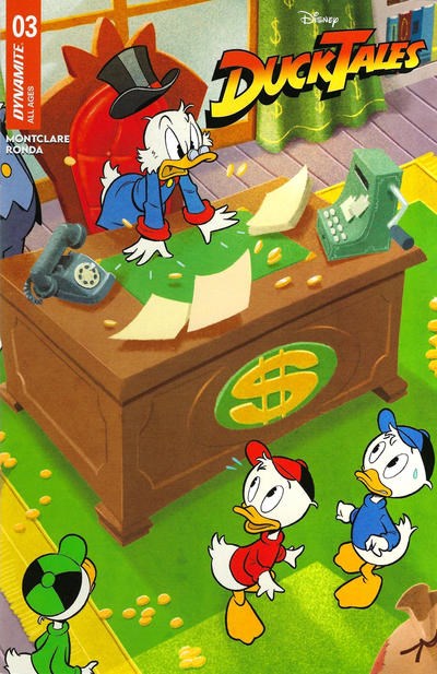 Cover of 'DuckTales' comic book with Donald Duck and other characters around a desk.