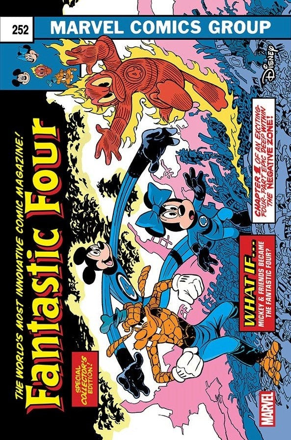 Comic book cover featuring the Fantastic Four with colorful background