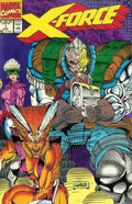 Comic book cover featuring characters from X-Force with vibrant colors and bold text.