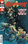 Comic book cover of Aquaman with characters in a trench, featuring the DC Universe logo.