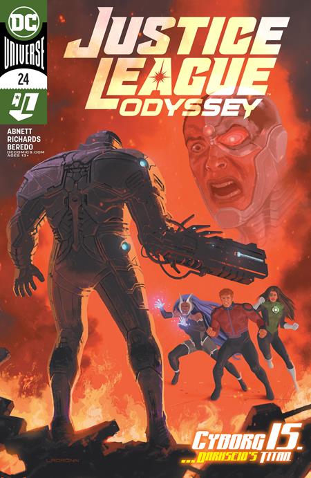 Comic book cover of 'Justice League Odyssey' featuring characters and Cyborg 15.