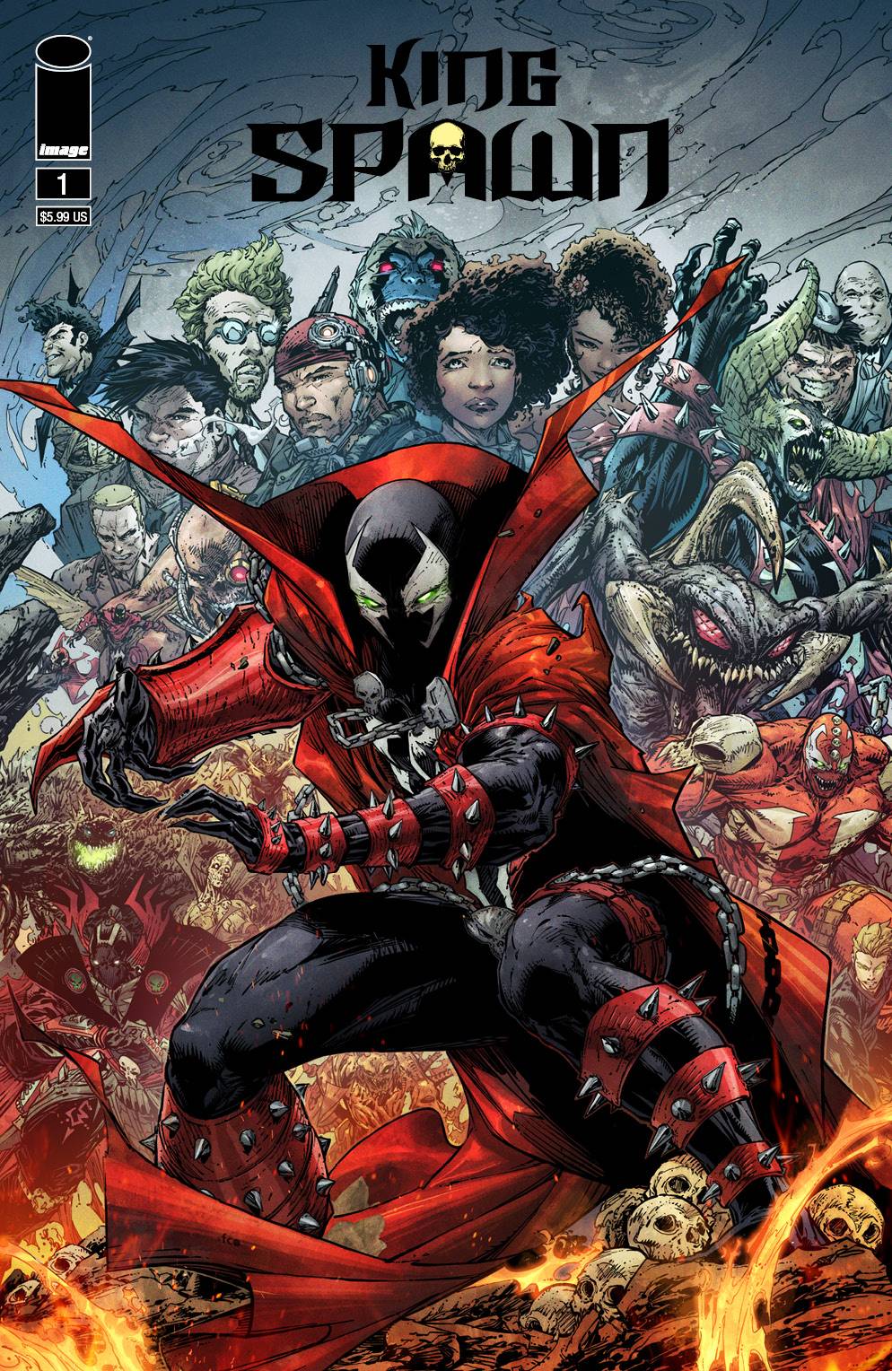King Spawn Vol. 1 #1F - character:Spawn, CIA, Comics, Demon, era:Modern (1993-Present), Force Reconnaissance, genre:Horror, genre:Superhero, Halloween, Hellspawn, Human, Old, Sales, Scorched, Secret Service, series:King Spawn (2021), Spawn, U.S. Marine Corps, WS827